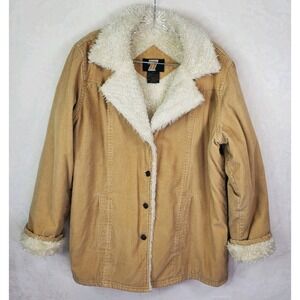 Vtg Seventy Seven Sherpa Corduroy Jacket Chore Coat Women's 1X TAN Button Barn